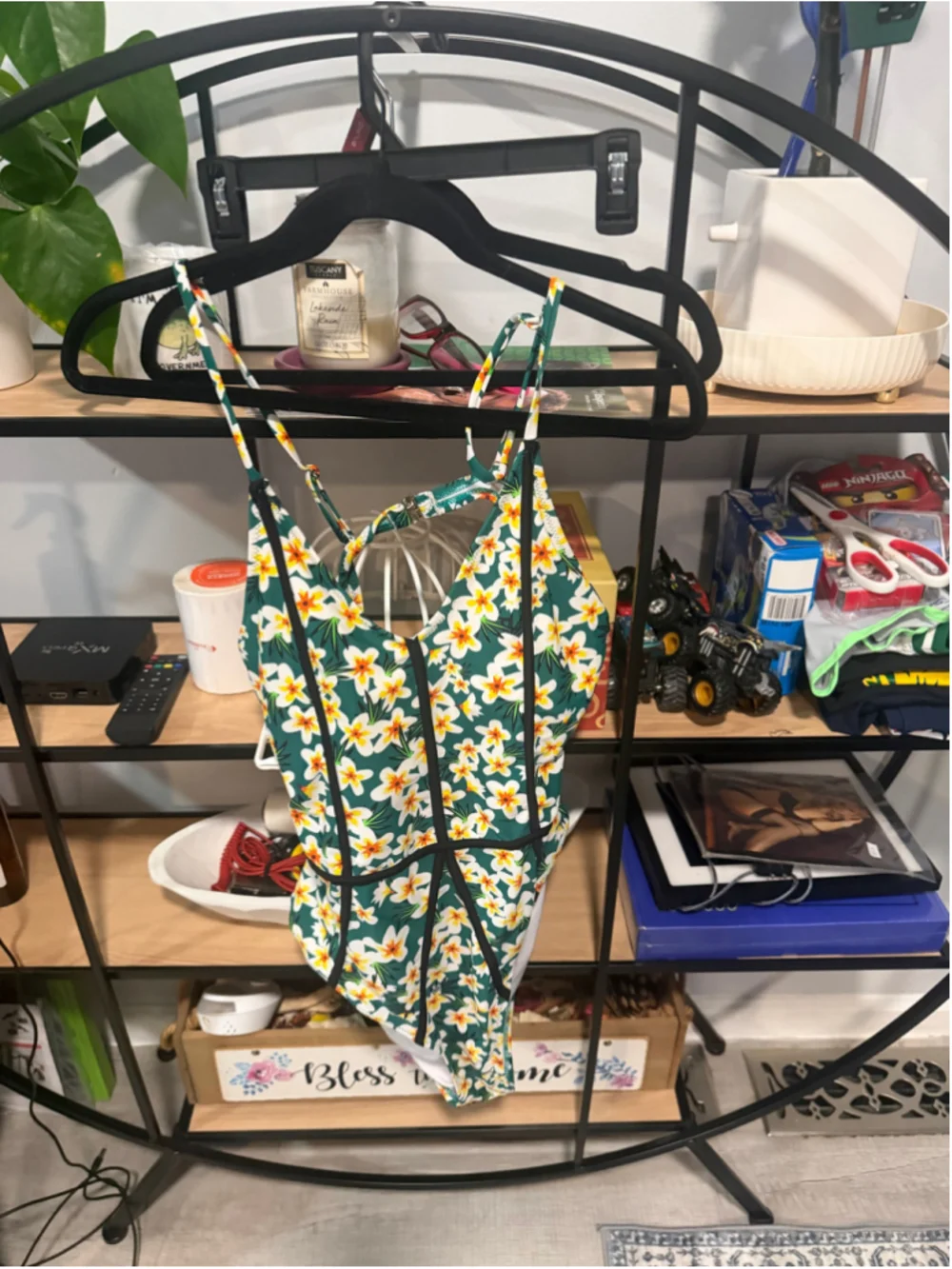 Women's Cupshe One Piece Swimsuit XXL Green White Floral